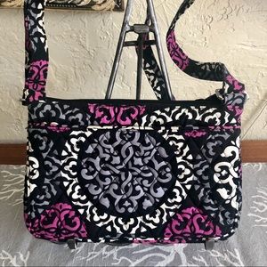 Colorful Vera Bradley crossbody bag in black, gray, white and magenta